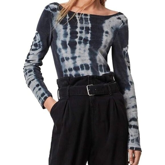 All Saints Raffi Velvet Tie Dye Bodysuit Blue Women's Size 10 NEW Boho Hippie - Picture 3 of 15